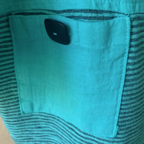 Mill Valley Clothing Co. 100% Linen Colorblock Teal Sleeve Pocket Jacket Size S - Picture 5 of 7